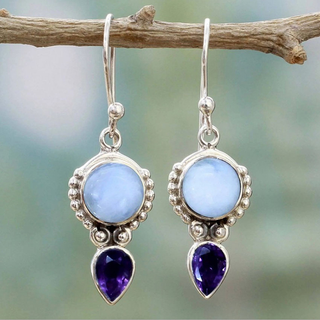 Lydia | Vintage Moonstone with Purple Crystal Earrings
