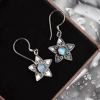 Sarah | Vintage Moonstone Star Silver Earrings