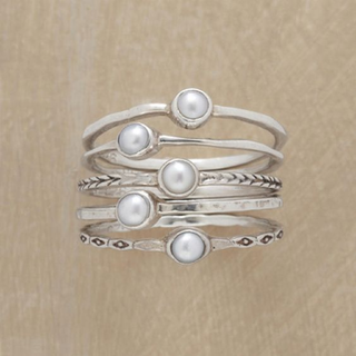 Blakely | Vintage Inlaid Pearls Layered Silver Ring