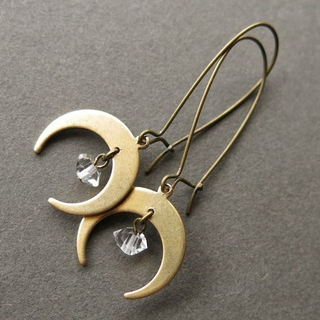 Vintage Gold Moon Zirconia Earrings