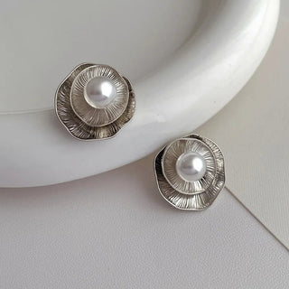 Oakley | Vintage Silver Petal Pearl Stud Earrings