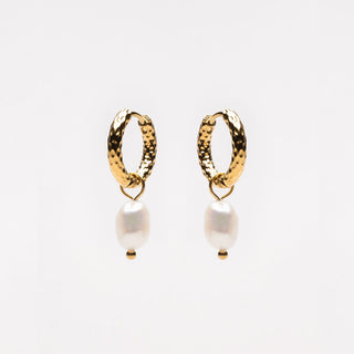 Hammered Pearl Hoop Earrings