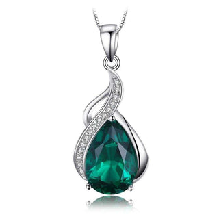 Eva | Teardrop Emerald Silver Pendant Necklace