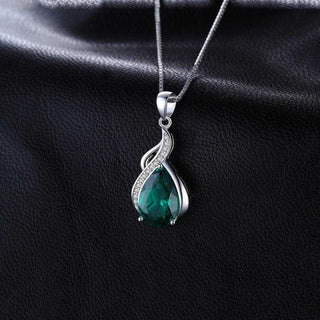 Eva | Teardrop Emerald Silver Pendant Necklace