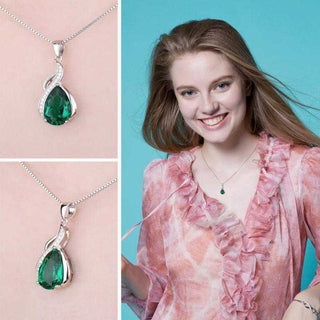 Eva | Teardrop Emerald Silver Pendant Necklace